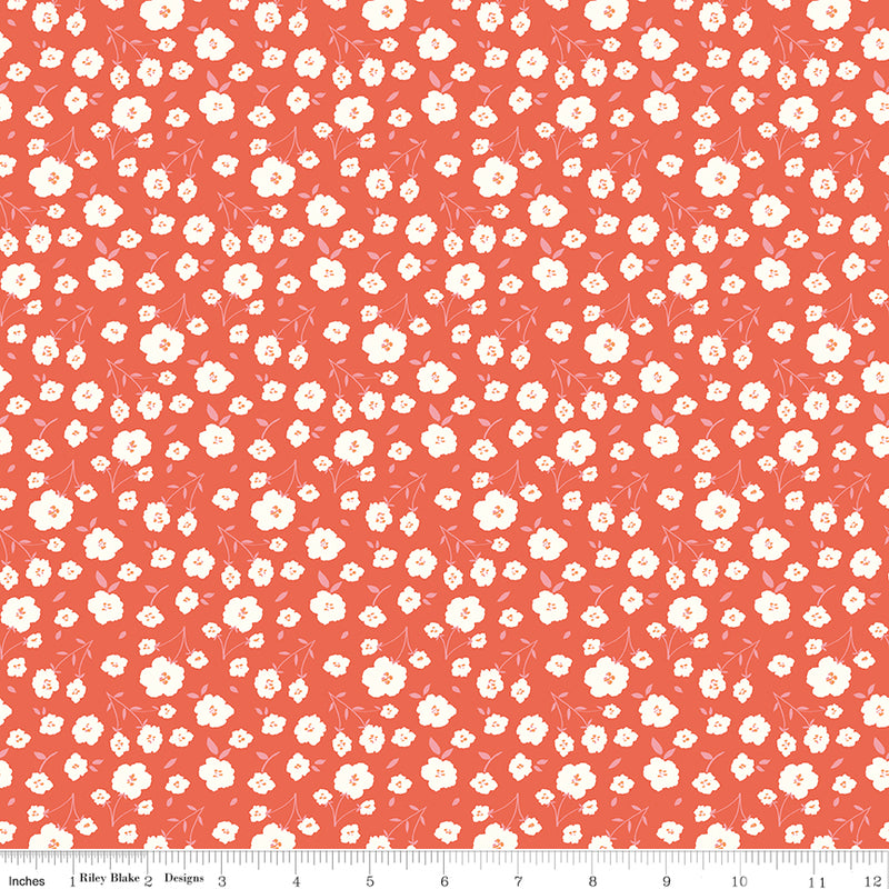 Sunsetridge Quilt Fabric - Flowers in Rouge Red/Orange - C15732-ROUGE