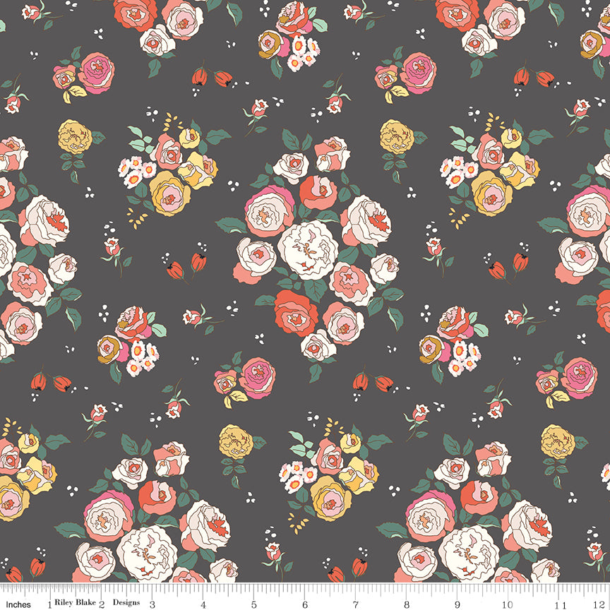Sunsetridge Quilt Fabric - Main Floral in Granite Brown - C15730-GRANITE