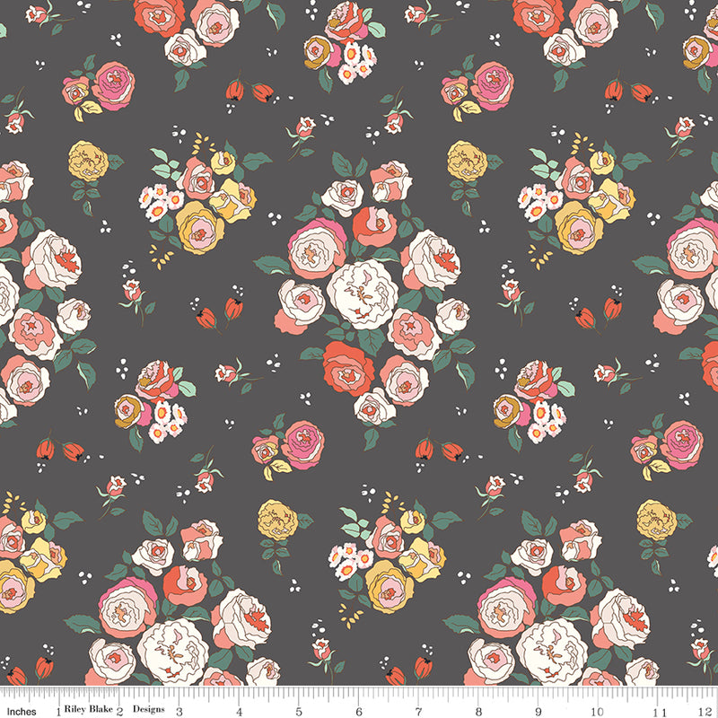 Sunsetridge Quilt Fabric - Main Floral in Granite Brown - C15730-GRANITE