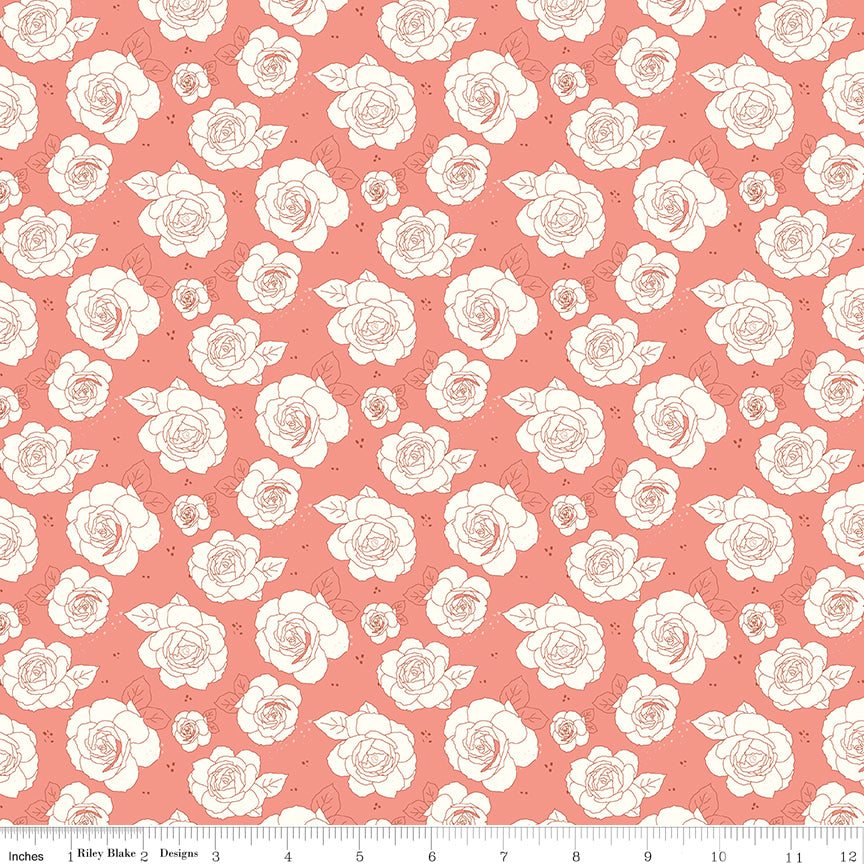 Sunsetridge Quilt Fabric - Roses in Salmon Pink/Orange - C15731-SALMON