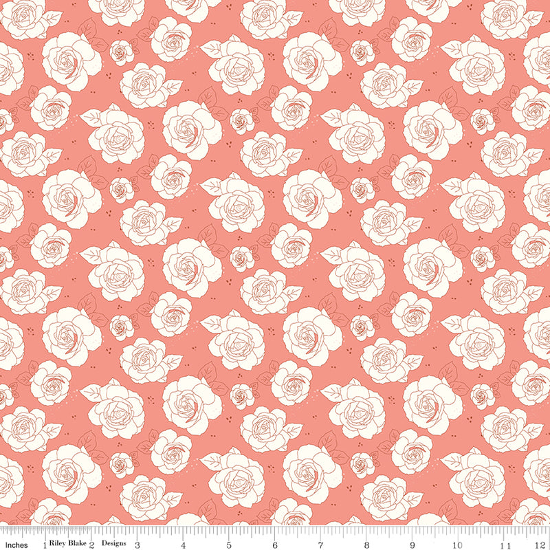 Sunsetridge Quilt Fabric - Roses in Salmon Pink/Orange - C15731-SALMON