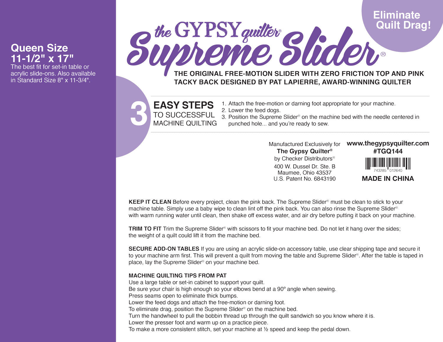 Supreme Slider from The Gypsy Quilter - TGQ144