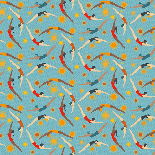 Surf's Up Quilt Fabric - Swimmers in Blue - 1164-11