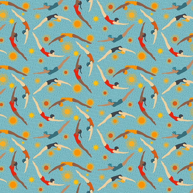 Surf's Up Quilt Fabric - Swimmers in Blue - 1164-11
