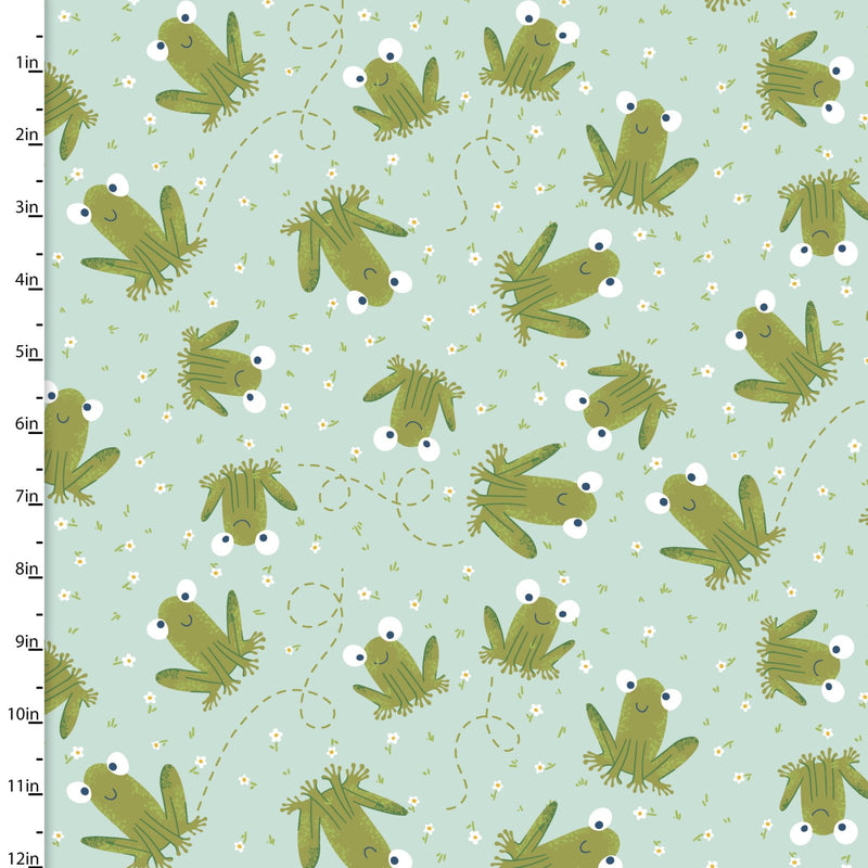 Susie Sunshine Quilt Fabric - Hop to It Frogs in Turquoise - 20709-TRQ