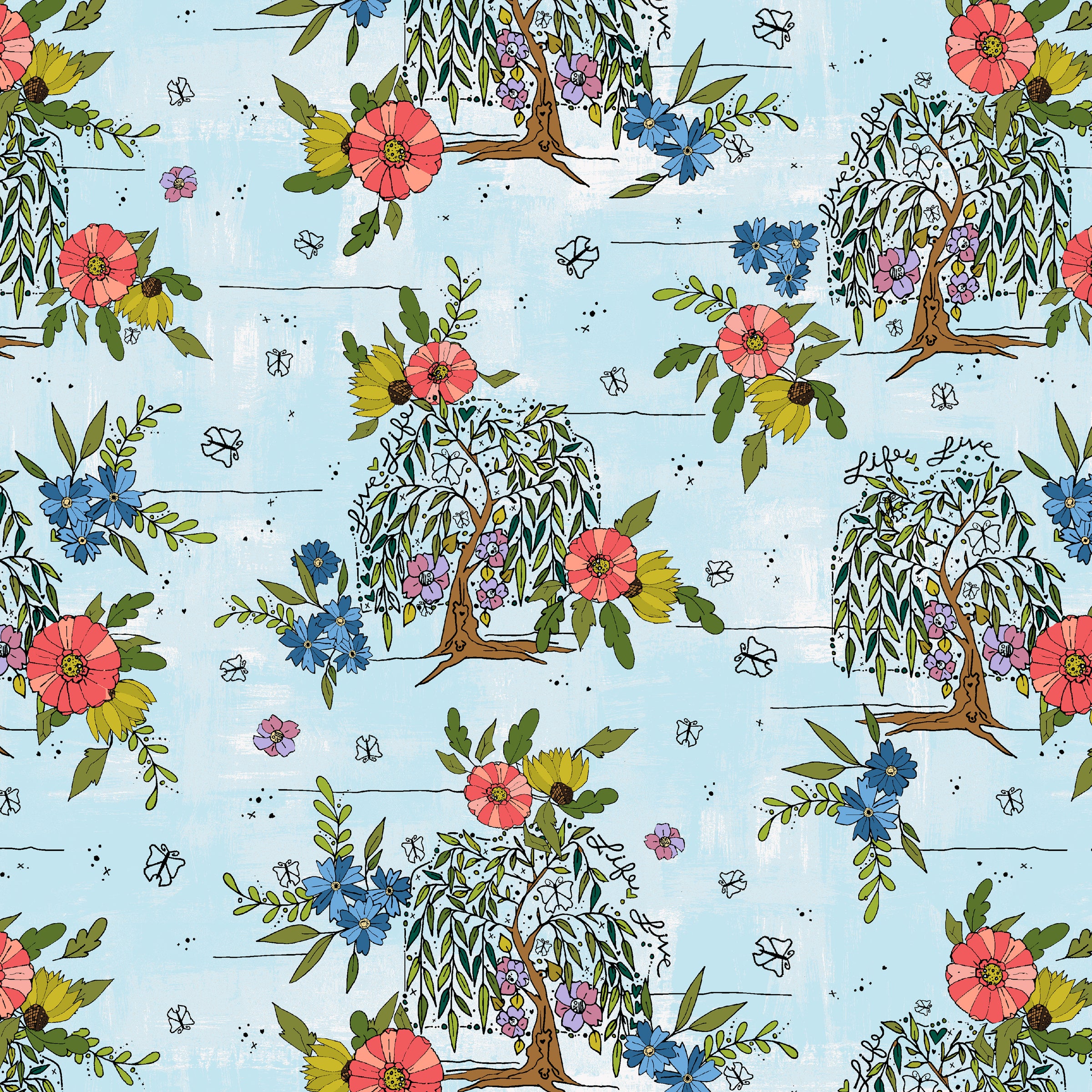 Sway by Kori Quilt Fabric - Willow Tree in Sky Blue - 54701-3