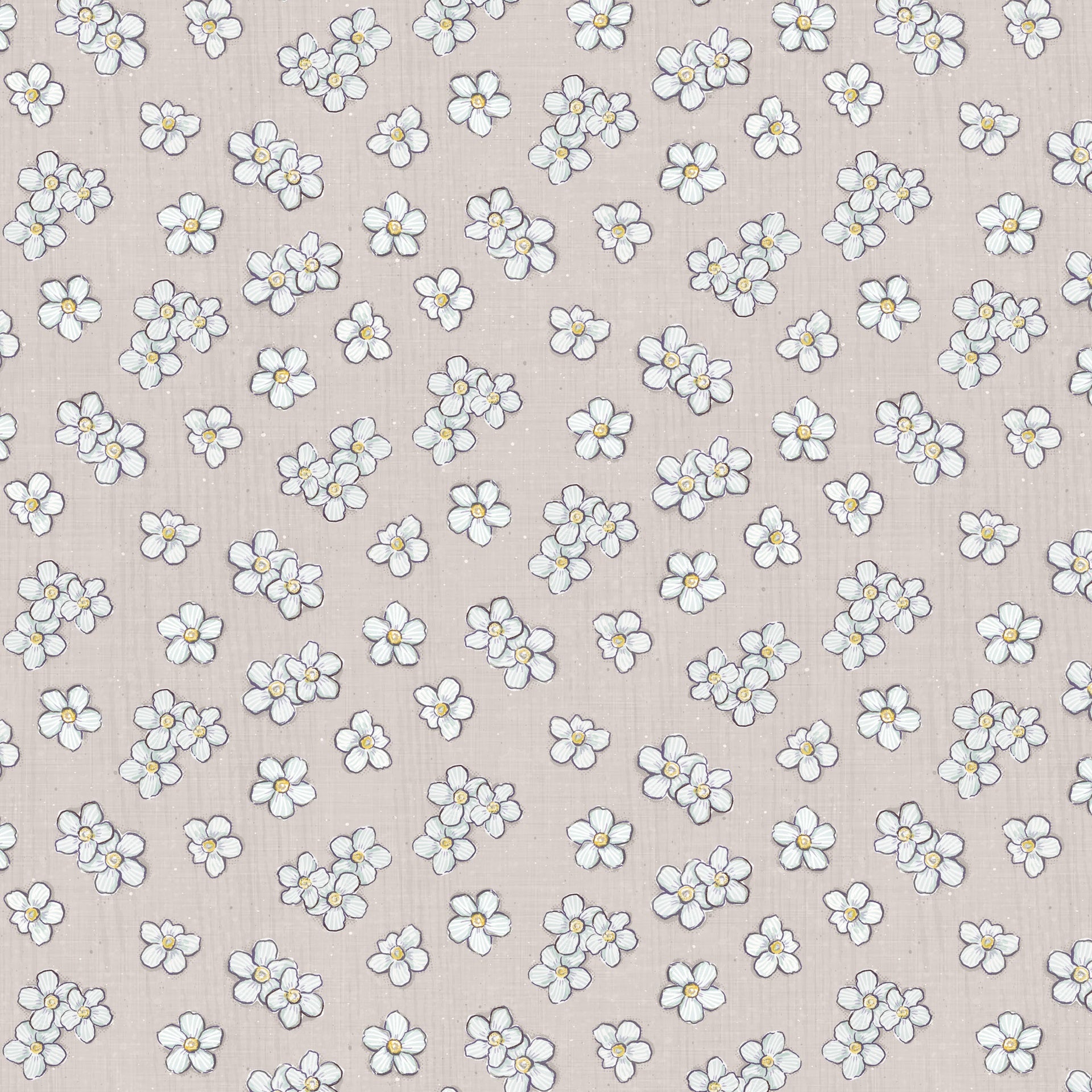 Sweet Honey Bee Quilt Fabric - White Floral Toss on Light Gray - W115-007-705