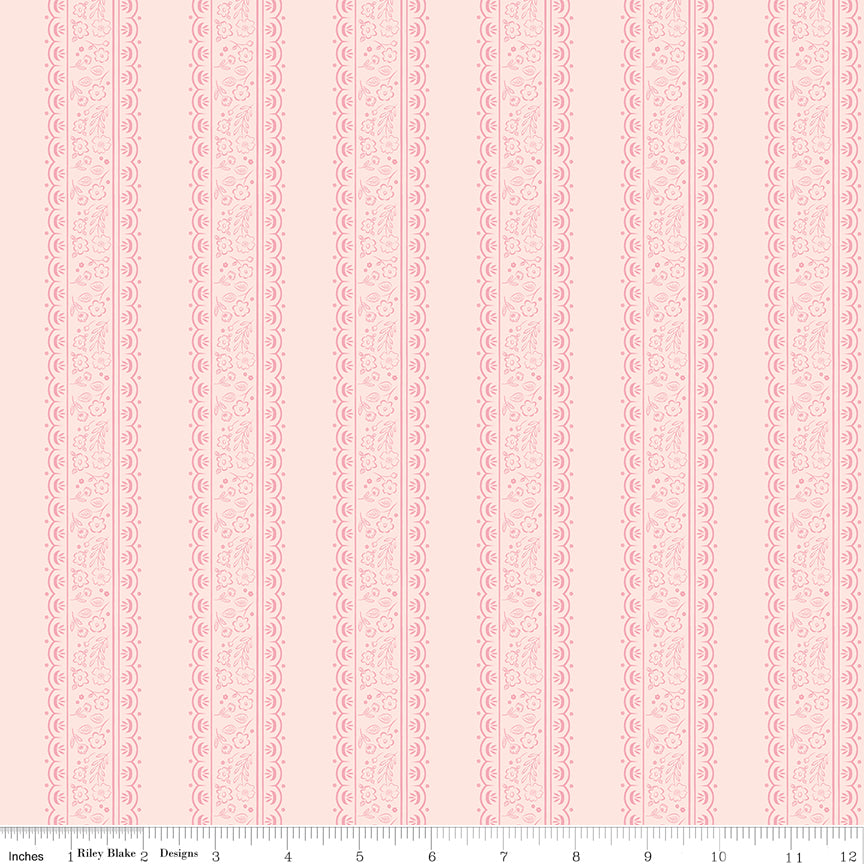 Sweet Pink Quilt Fabric - Floral Stripes in Blush Pink - C17413-BLUSH