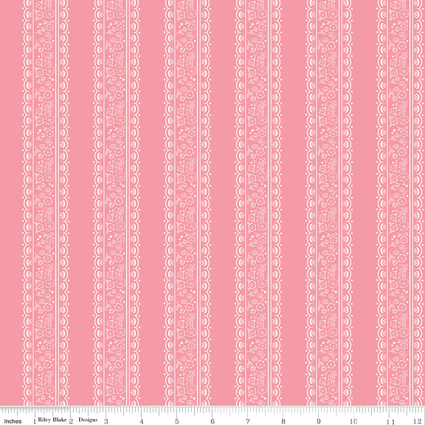 Sweet Pink Quilt Fabric - Floral Stripes in Pink - C17413-PINK