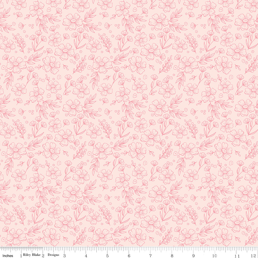 Sweet Pink Quilt Fabric - Floral in Blush Pink - C17411-BLUSH