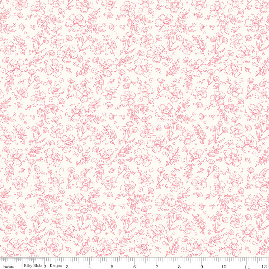 Sweet Pink Quilt Fabric - Floral in Cream - C17411-CREAM