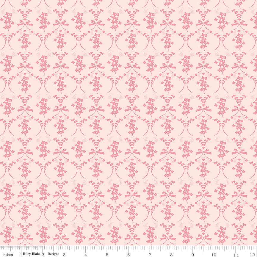 Sweet Pink Quilt Fabric - Flowers and Bows in Blush Pink - C17412-BLUSH