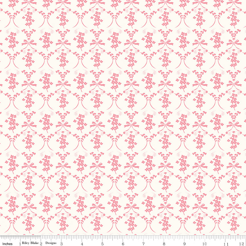 Sweet Pink Quilt Fabric - Flowers and Bows in Cream - C17412-CREAM
