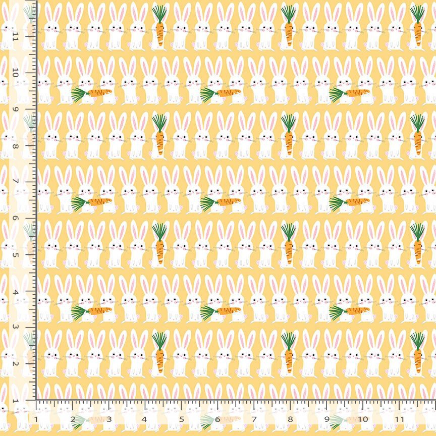 Sweet Purrennials Quilt Fabric - Bunny Stripe in Sunshine Yellow - STELLA-DLW3108 SUNSHINE