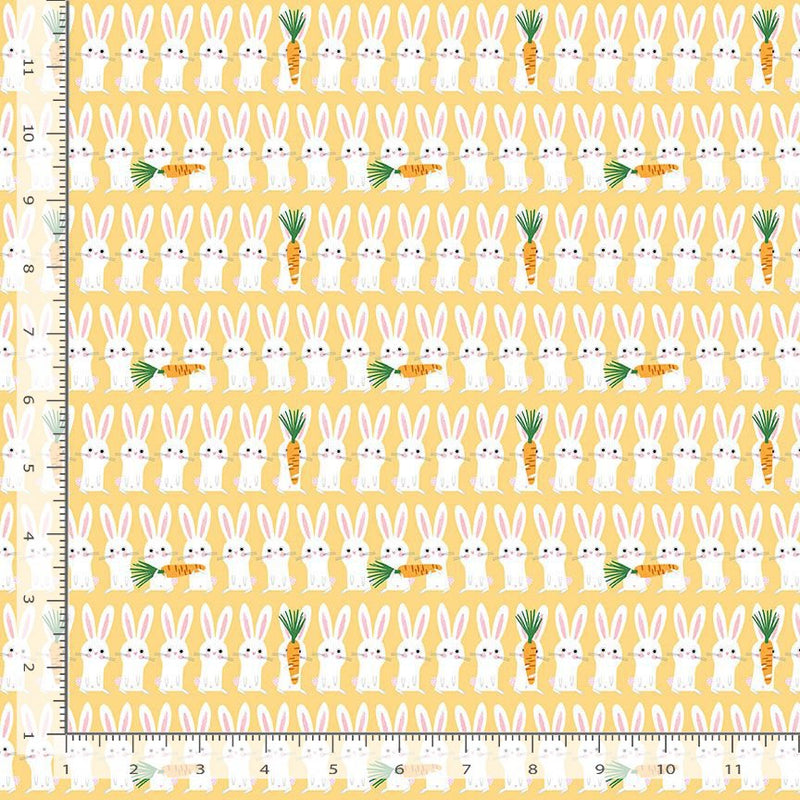 Sweet Purrennials Quilt Fabric - Bunny Stripe in Sunshine Yellow - STELLA-DLW3108 SUNSHINE
