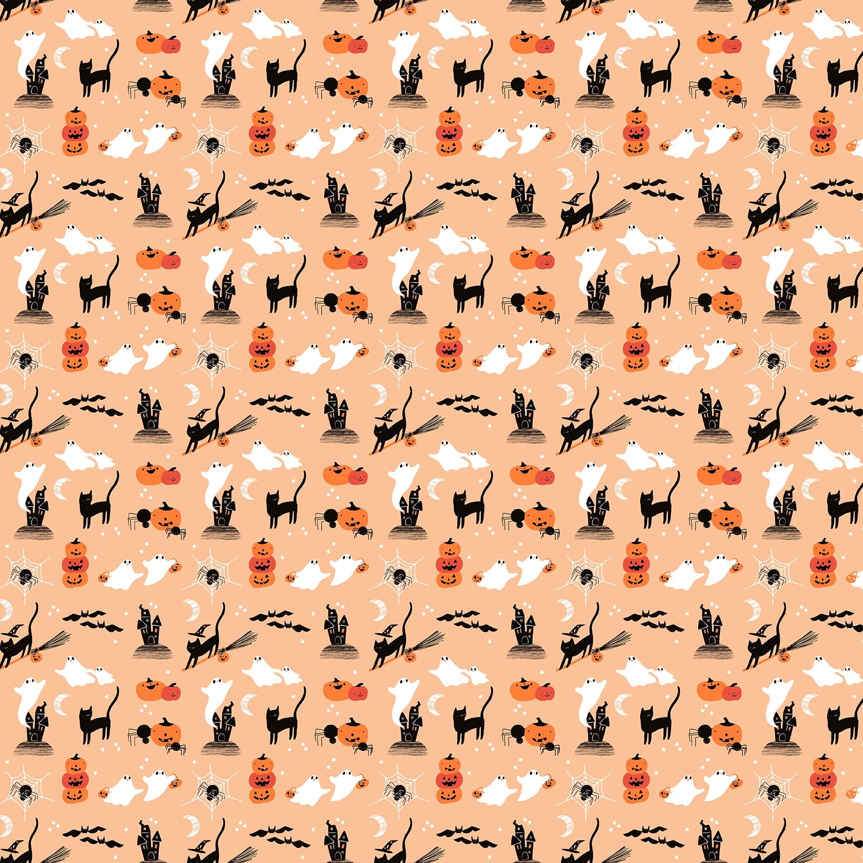 Sweet Treat Quilt Fabric - Castles in Orange - GLOW IN THE DARK - 91260G-56