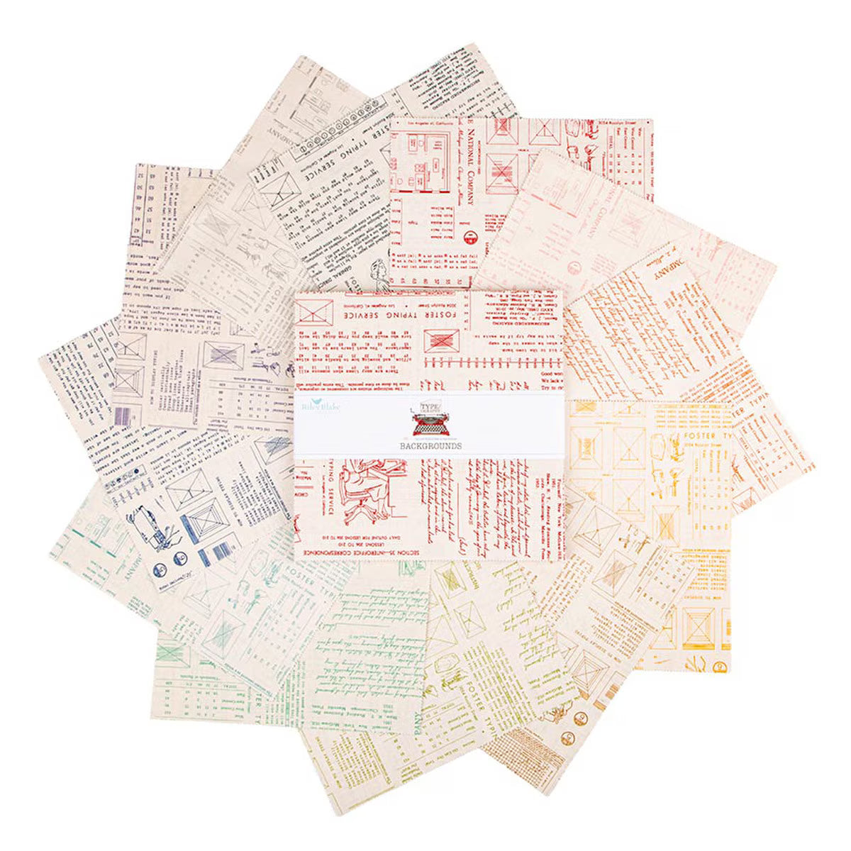 TYPE/ography Backgrounds Quilt Fabric by Lori Holt  - 10" Stacker B - set of 42 10" squares - 10-16850B-42