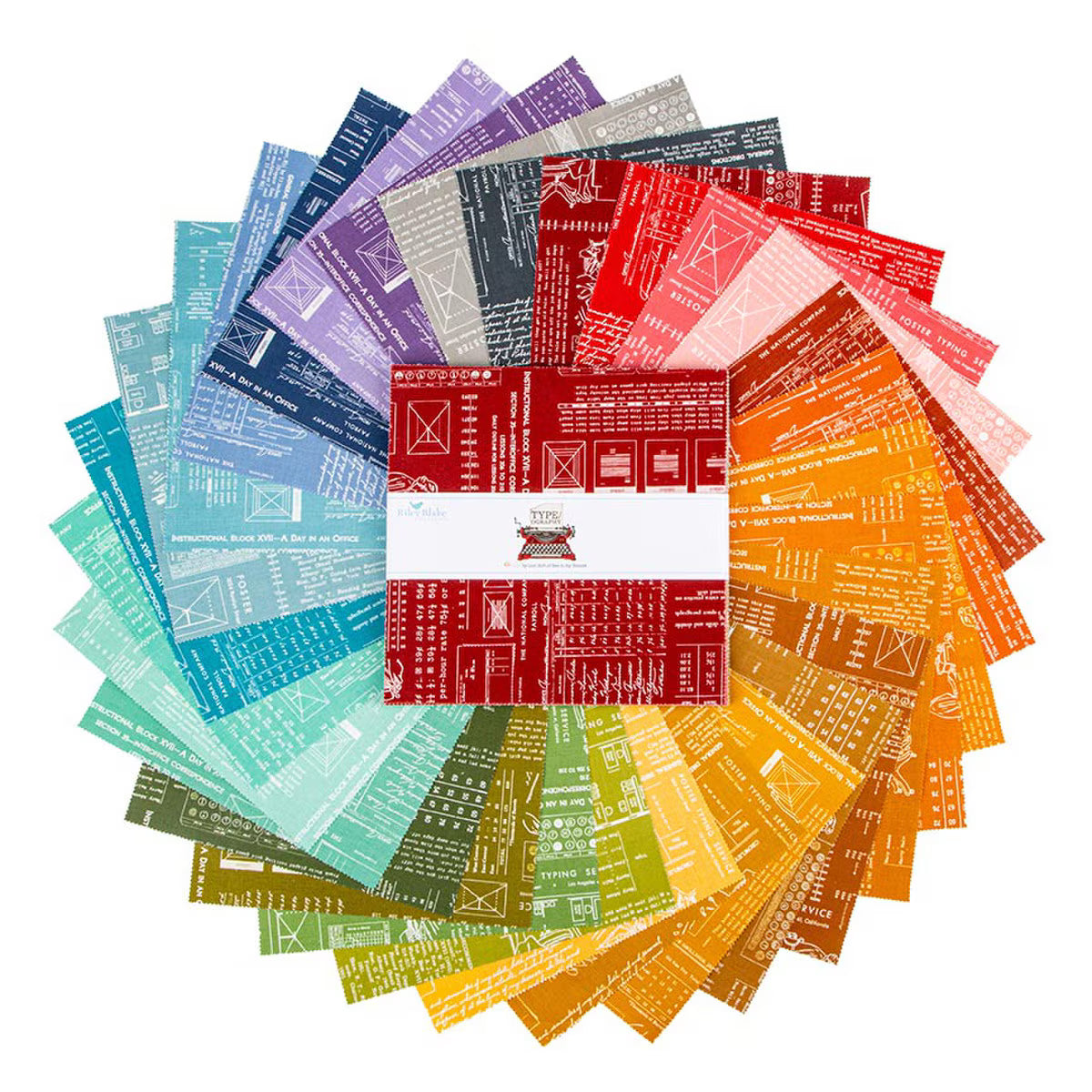 TYPE/ography Quilt Fabric by Lori Holt  - 10" Stacker A - Color Prints - set of 42 10" squares - 10-16850A-42