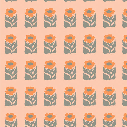 Tangerine Quilt Fabric - Petalled Stamp in Peach/Orange - TAN69905