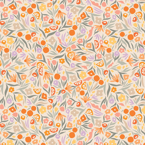 Tangerine Quilt Fabric - Floral Zest in Cream/Multi - TAN69907