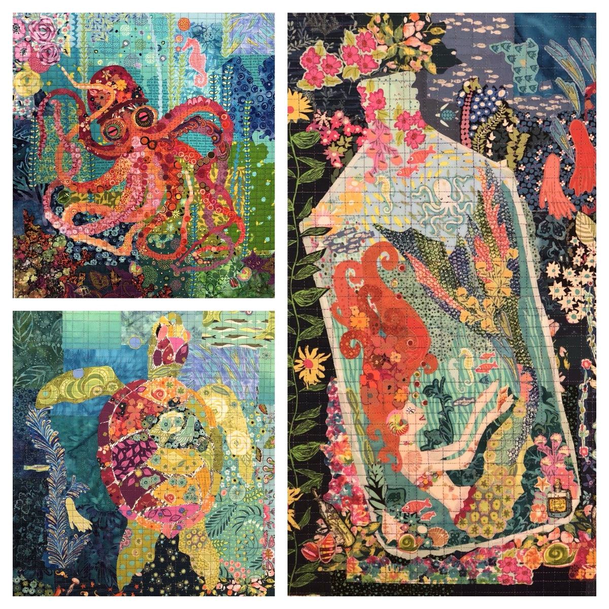 Teeny Tiny Collage Patterns by Laura Heine - Group 4 - Sea Turtle, Mermaid and Octopus - LHFWTT4