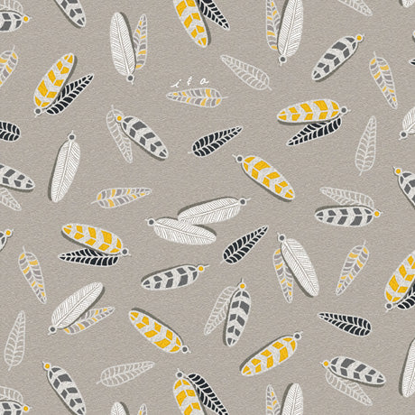 Teepee Trail Quilt Fabric - Feathers in Khaki Tan/Gray - 1649 29783 K