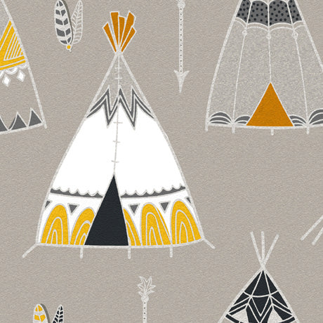 Teepee Trail Quilt Fabric - Teepees in Khaki Tan/Gray - 1649 29781 K
