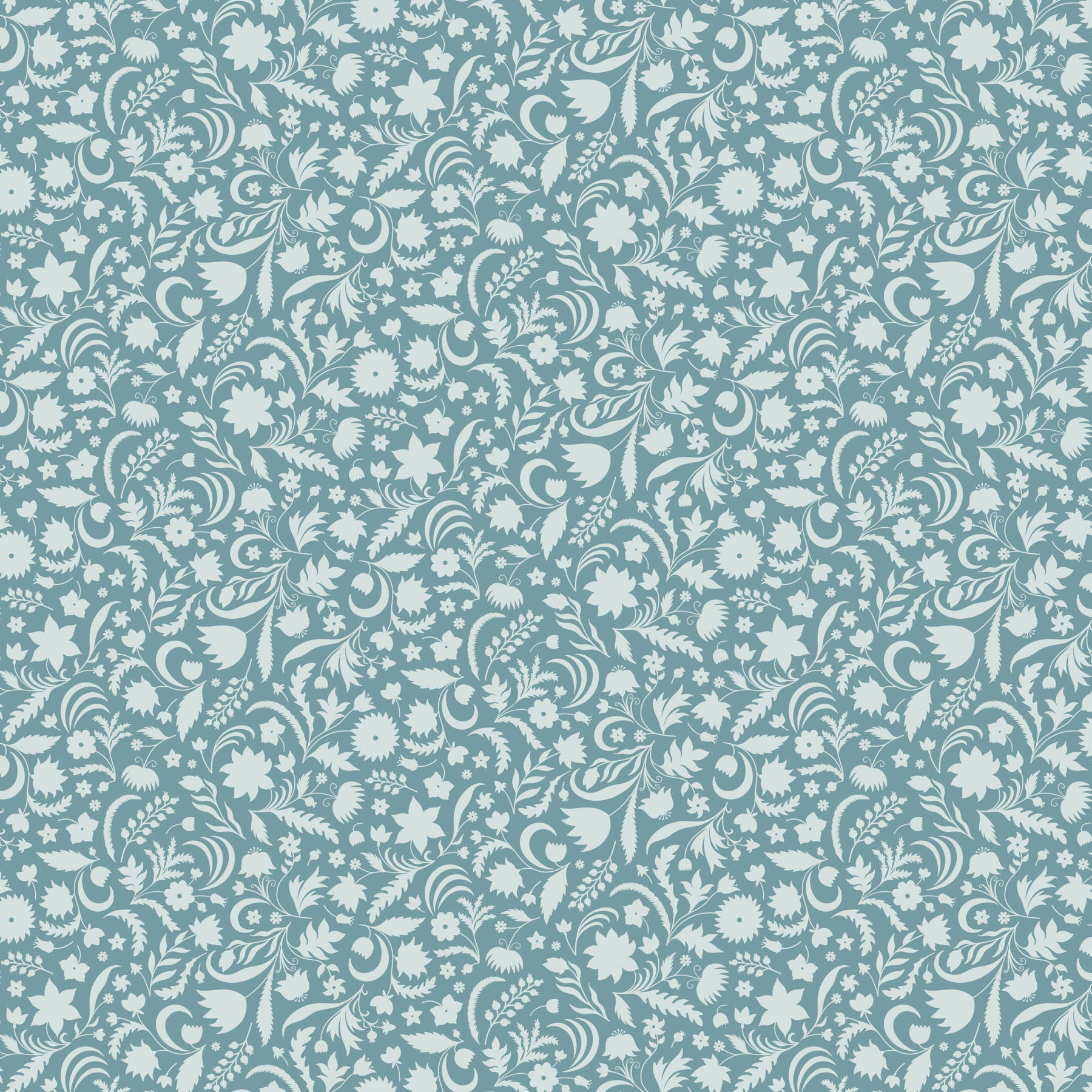 Tender Quilt Fabric - Plant Silhouette in Mint Blue/Green - 91161-61