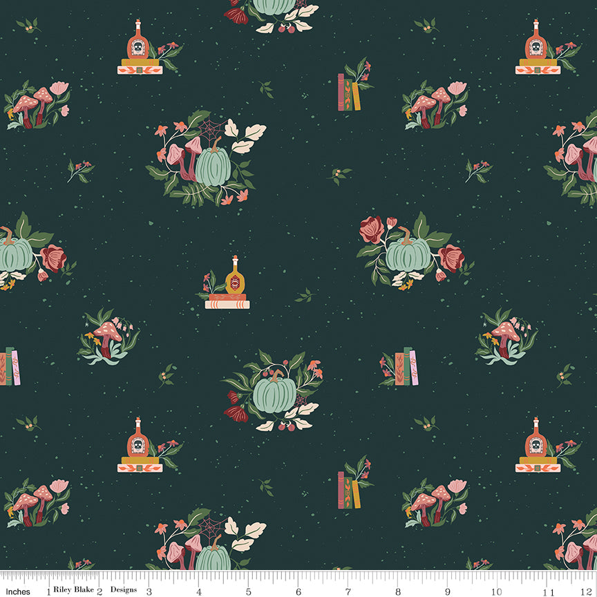 The Apothecary Quilt Fabric - Botanicals in Deep Teal - C17551-DEEPTEAL