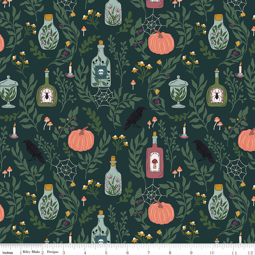 The Apothecary Quilt Fabric - Main Scenic in Deep Teal - C17550-DEEPTEAL