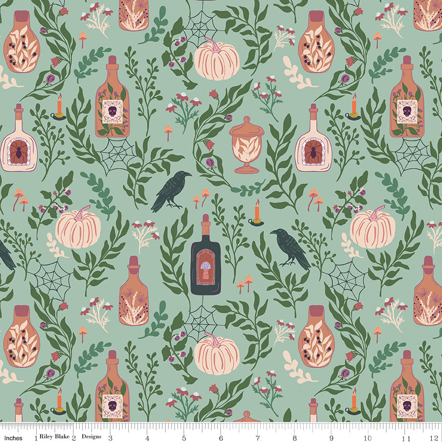 The Apothecary Quilt Fabric - Main Scenic in Mint - C17550-MINT