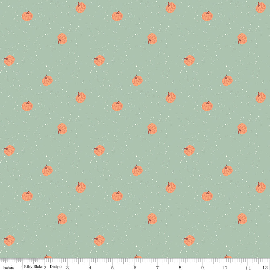 The Apothecary Quilt Fabric - Pumpkin Toss in Mint - C17553-MINT