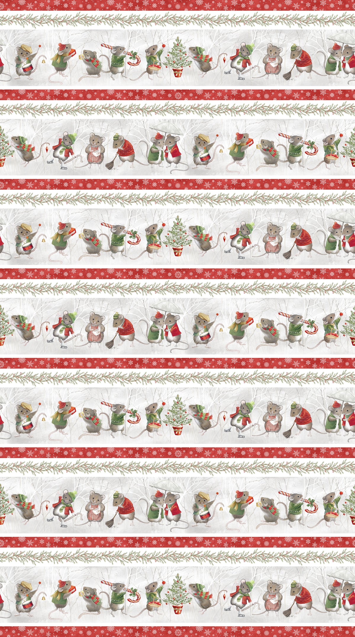 The Christmas Mouse Flannel Quilt Fabric - Border Stripe in Gray/Multi - F28036-92