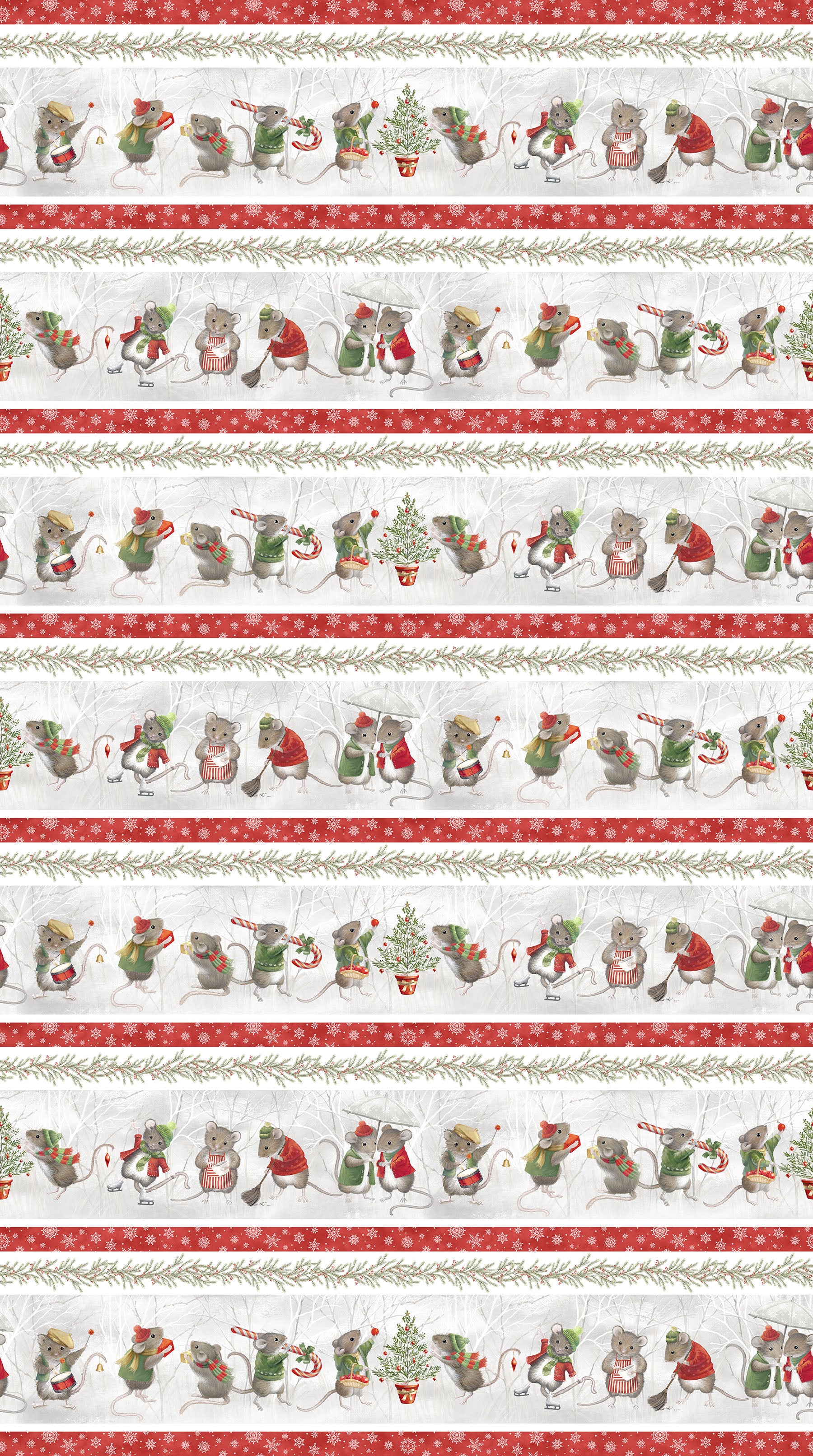 The Christmas Mouse Flannel Quilt Fabric - Border Stripe in Gray/Multi - F28036-92