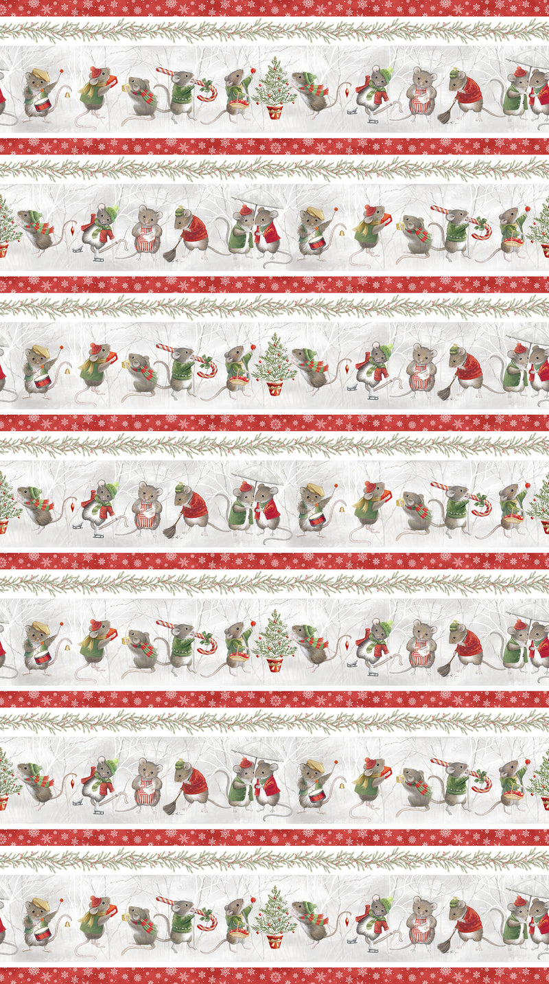 The Christmas Mouse Flannel Quilt Fabric - Border Stripe in Gray/Multi - F28036-92