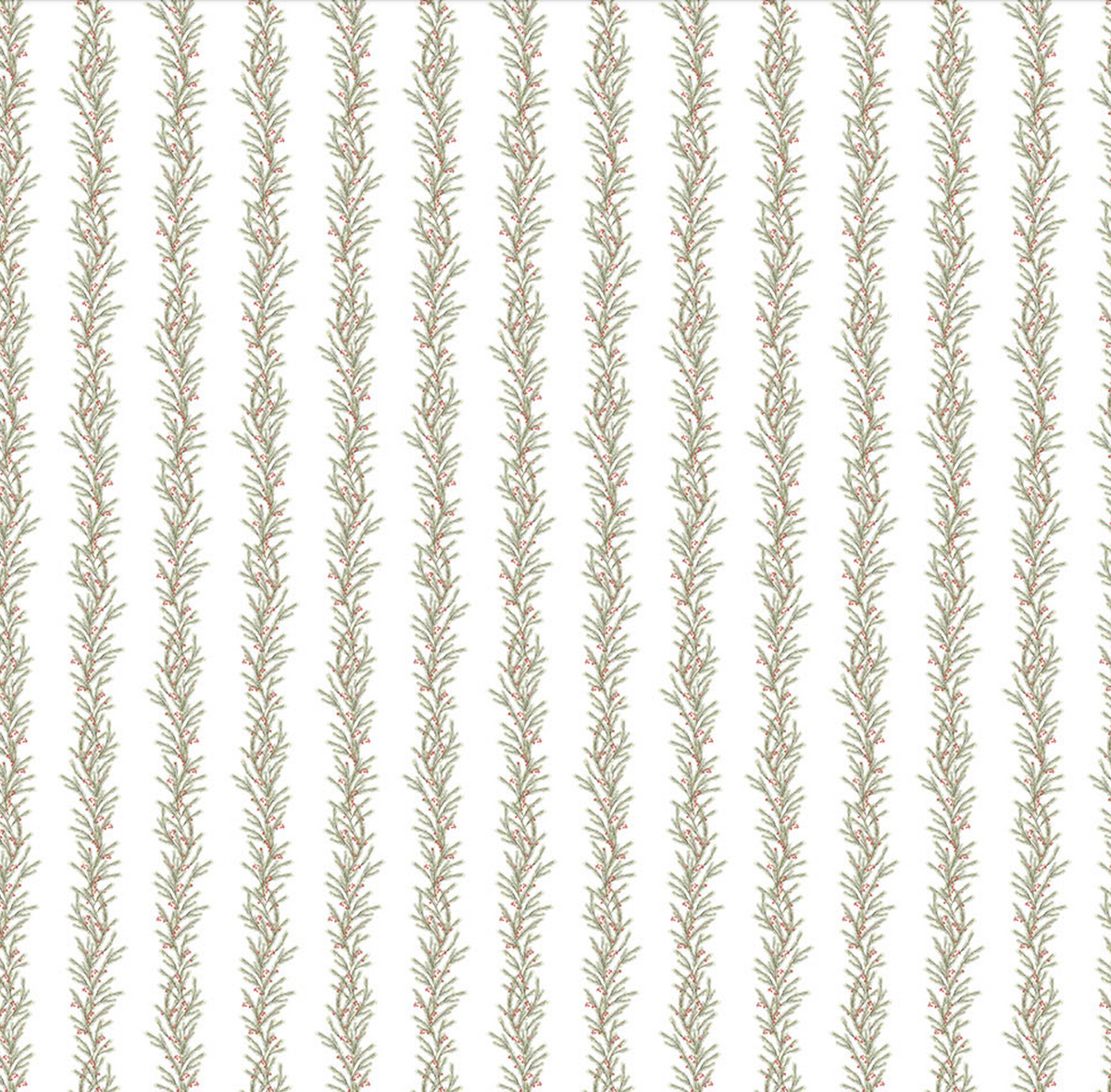 The Christmas Mouse Flannel Quilt Fabric - Greenery Stripe in White/Green - F28041-10