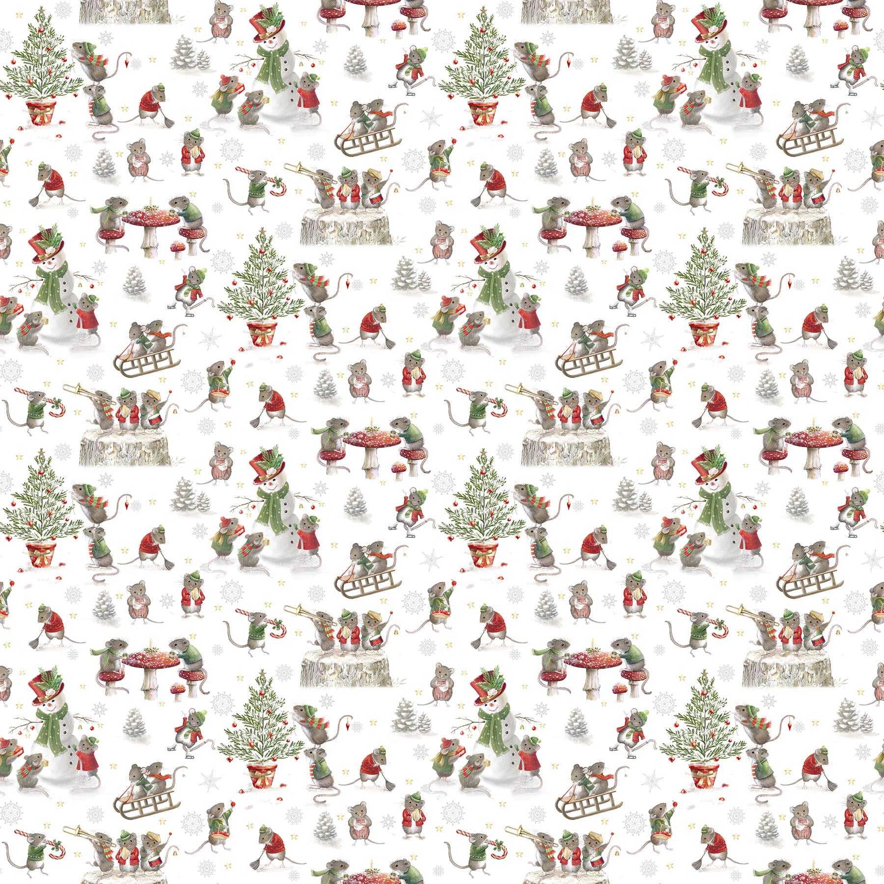 The Christmas Mouse Flannel Quilt Fabric - Mouse Scenic in White/Multi - F28038-10