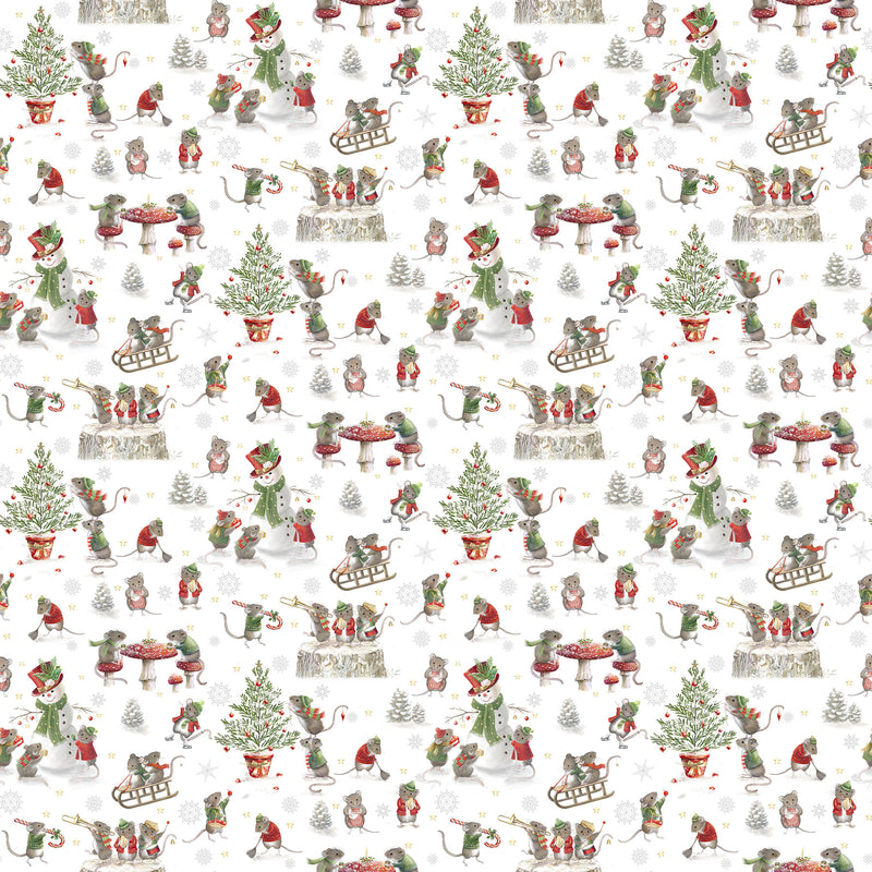 The Christmas Mouse Flannel Quilt Fabric - Mouse Scenic in White/Multi - F28038-10