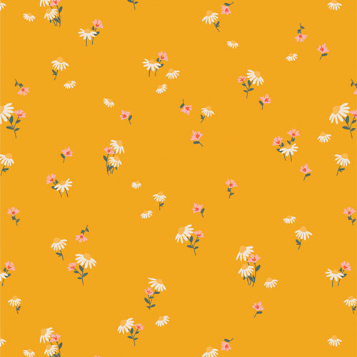 The Flower Fields Quilt Fabric - Delicate in Buttercup Yellow/Gold - FLF85905