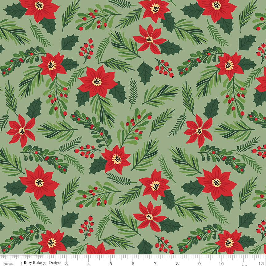 The Magic of Christmas Quilt Fabric - Main Floral in Leaf Green - C13640-LEAF