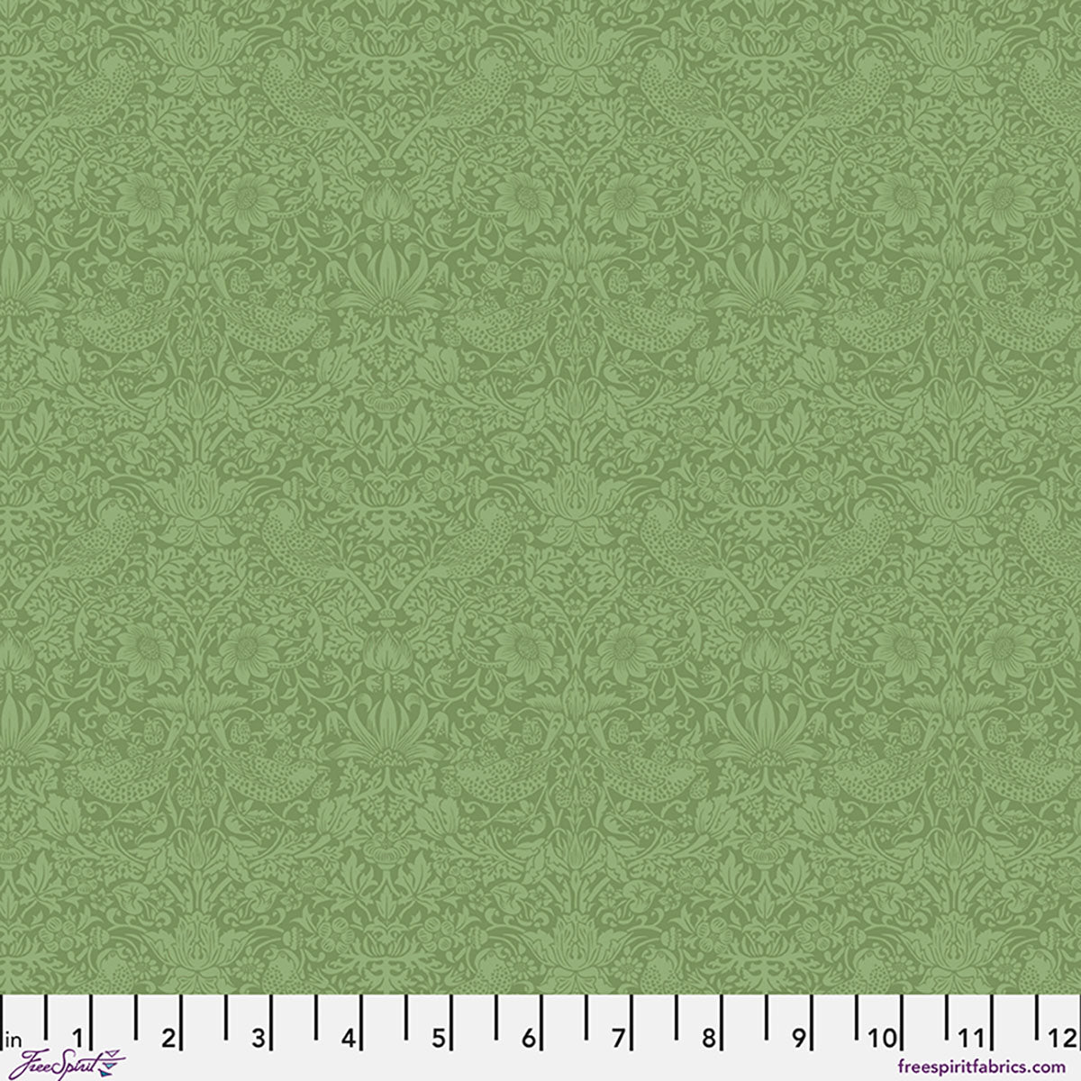 The Trellis Palette Quilt Fabric by Morris Co - Tonal Strawberry Thief in Herball Green - PWWM153.HERBALL