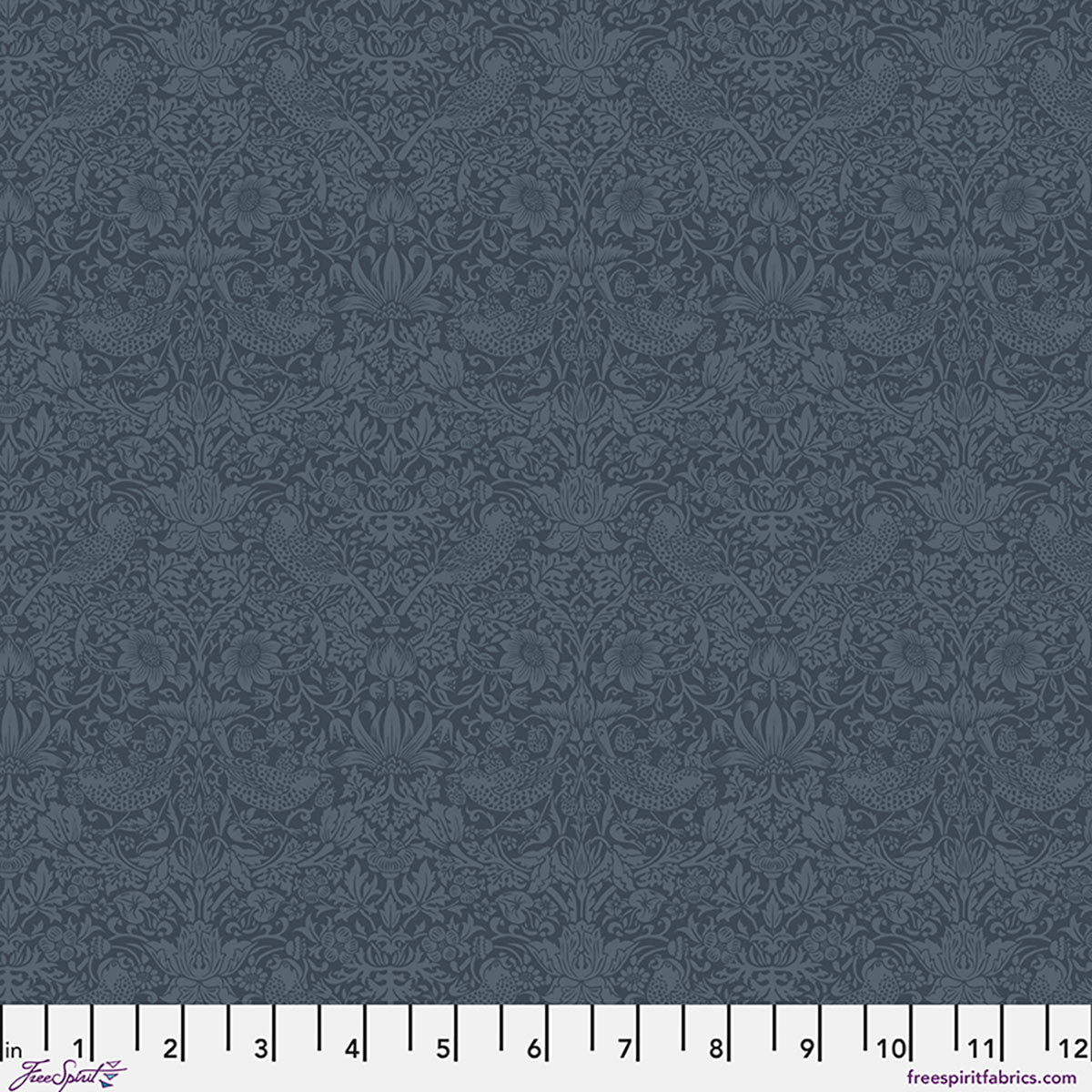 The Trellis Palette Quilt Fabric by Morris Co - Tonal Strawberry Thief in Inky Fingers Blue - PWWM153.INKYFINGERS