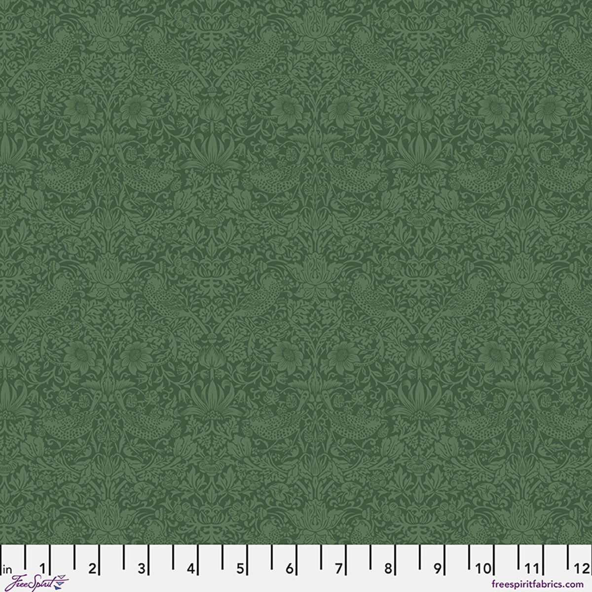 The Trellis Palette Quilt Fabric by Morris Co - Tonal Strawberry Thief in Tump Green - PWWM153.TUMP