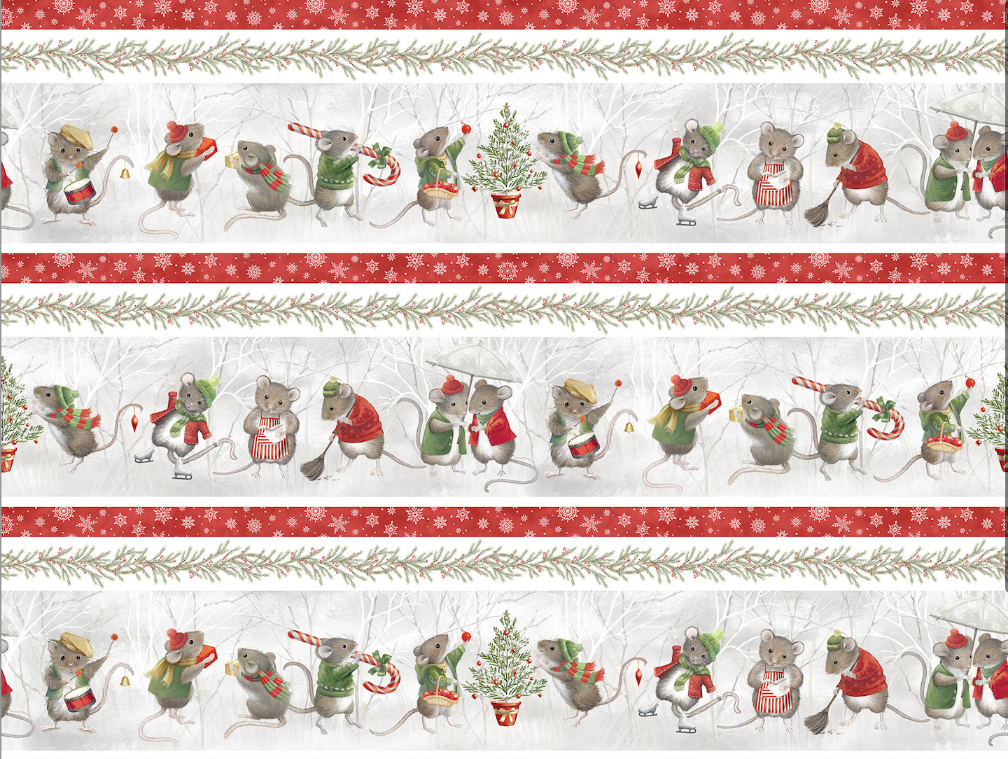 The Christmas Mouse Flannel Quilt Fabric - Border Stripe in Gray/Multi - F28036-92