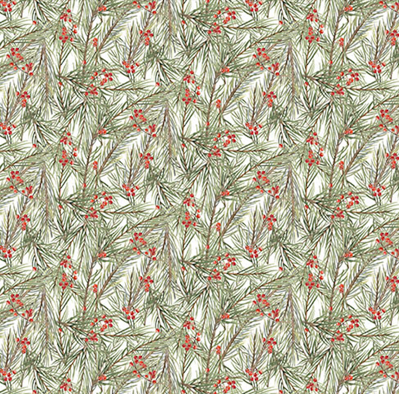 The Christmas Mouse Flannel Quilt Fabric - Greenery in White/Green - F28040-10