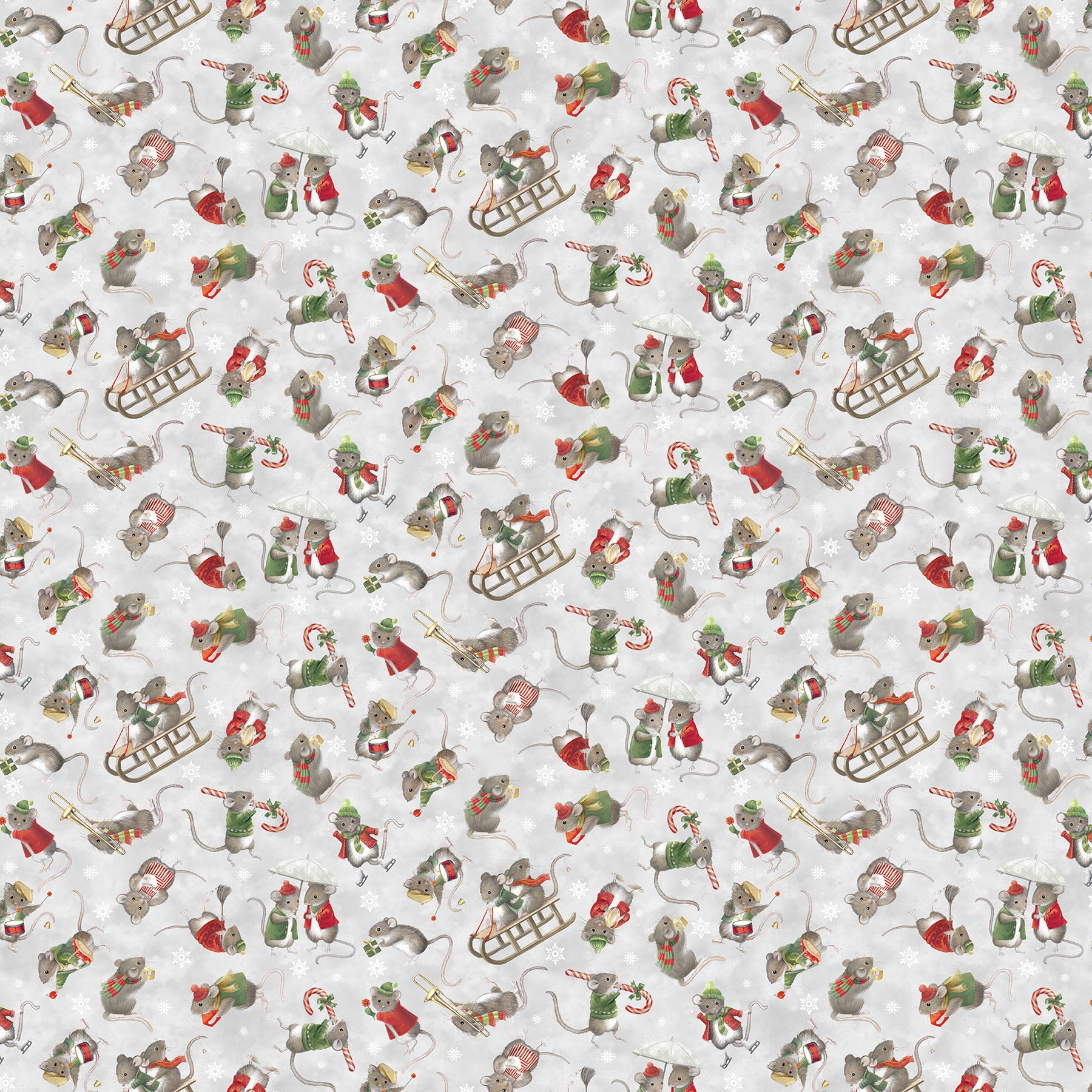The Christmas Mouse Flannel Quilt Fabric - Mouse Toss in Gray/Multi - F28039-92