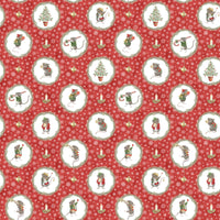 The Christmas Mouse Flannel Quilt Fabric - Wreaths in Red/Multi - F28037-24