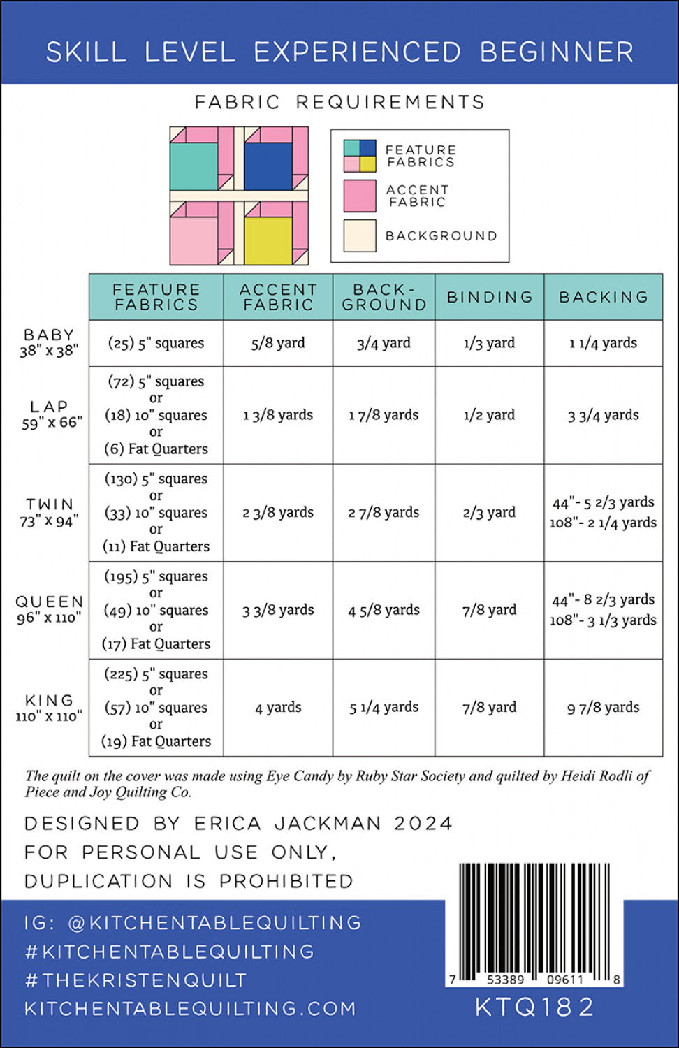 The Kristen Quilt Pattern from Kitchen Table Quilting - KTQ182
