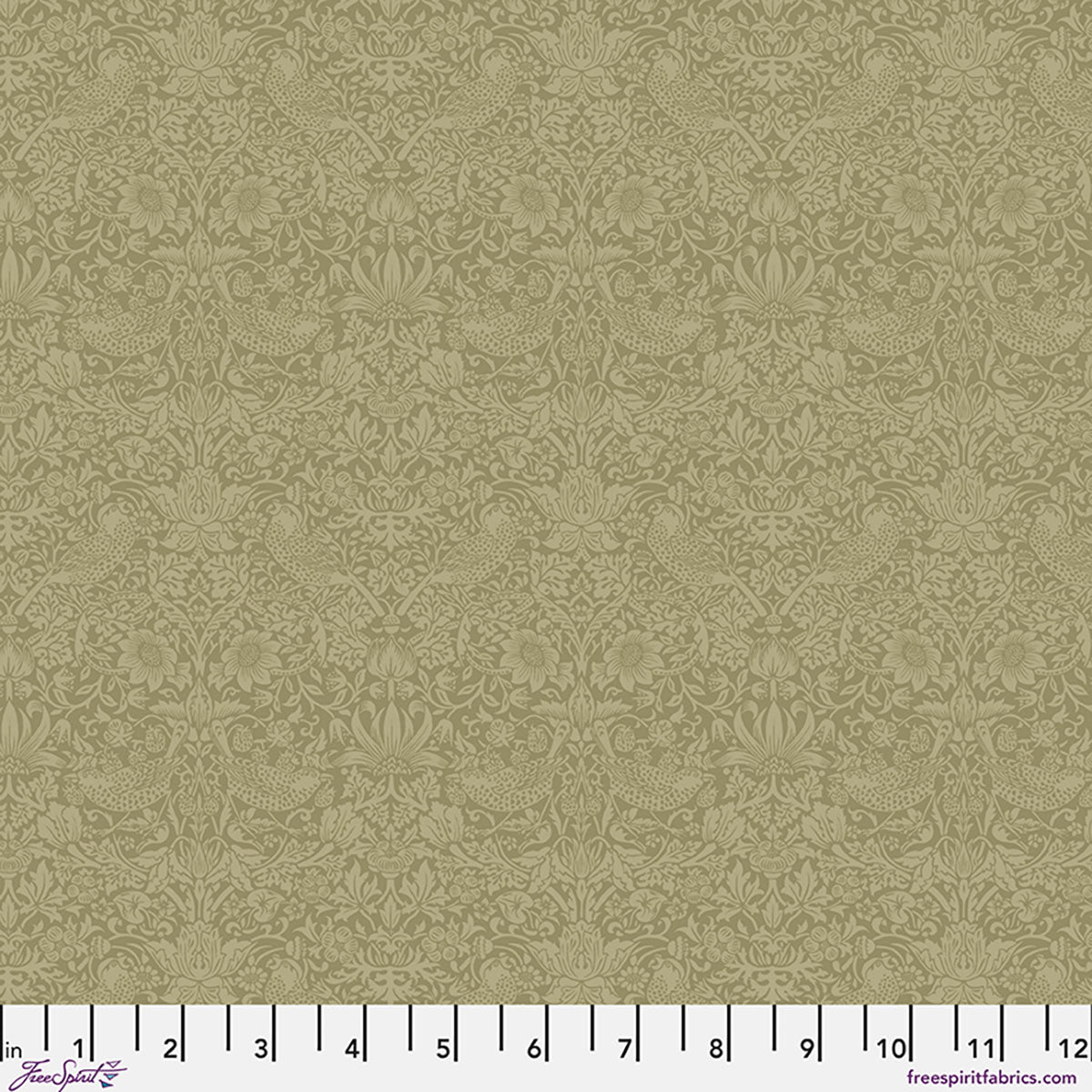 The Trellis Palette Quilt Fabric by Morris Co - Tonal Strawberry Thief in Olive Fruit Green/Tan - PWWM153.OLIVEFRUIT