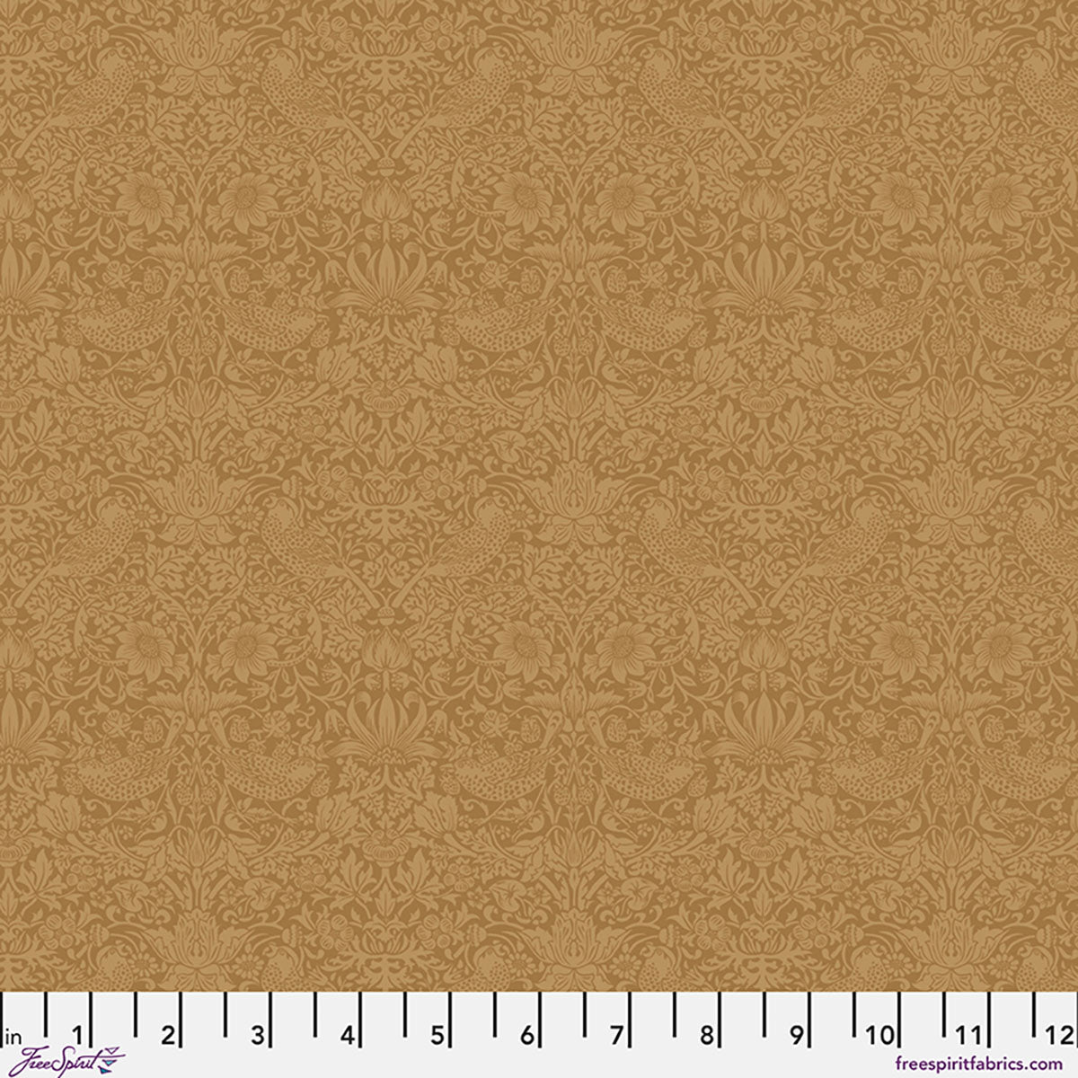 The Trellis Palette Quilt Fabric by Morris Co - Tonal Strawberry Thief in Sussex Rush Gold/Tan - PWWM153.SUSSEXRUSH